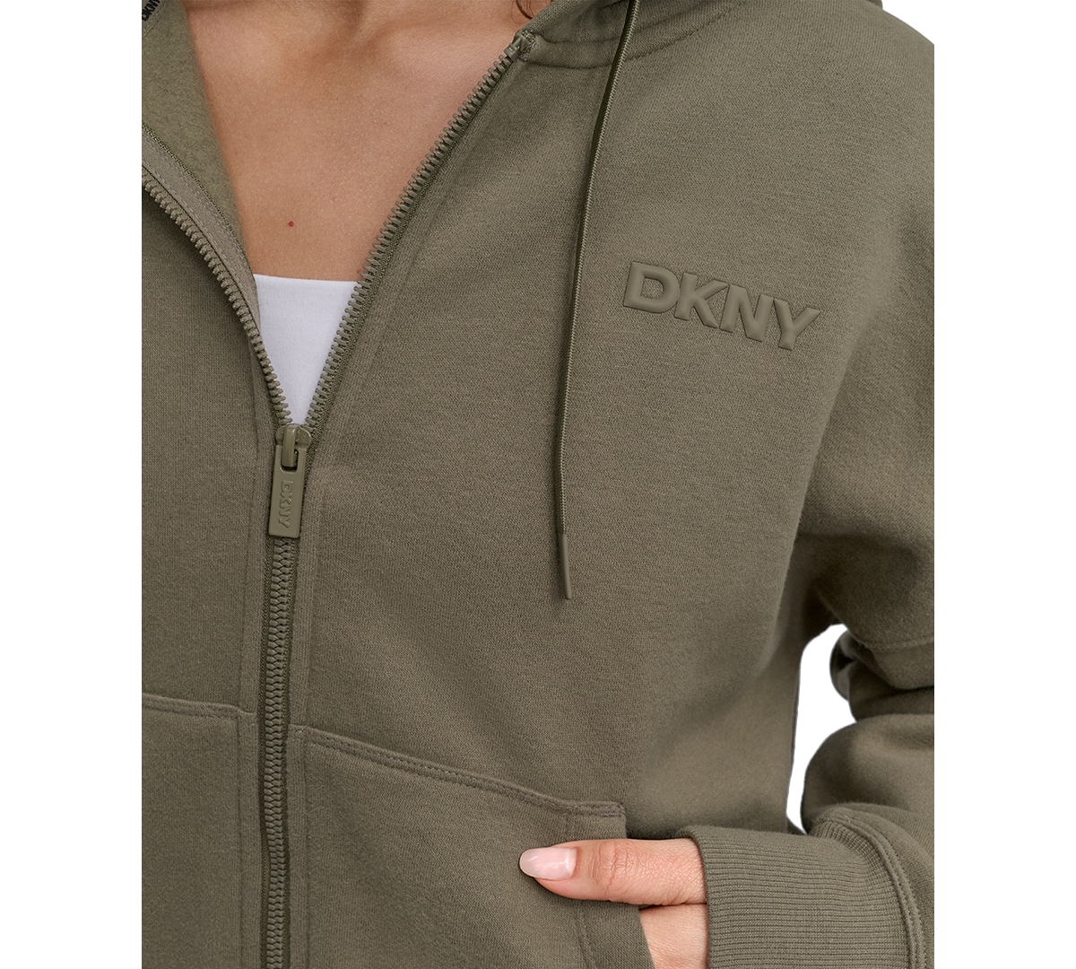 Dkny Women's Silicone Logo Full-zip Hoodie In Green