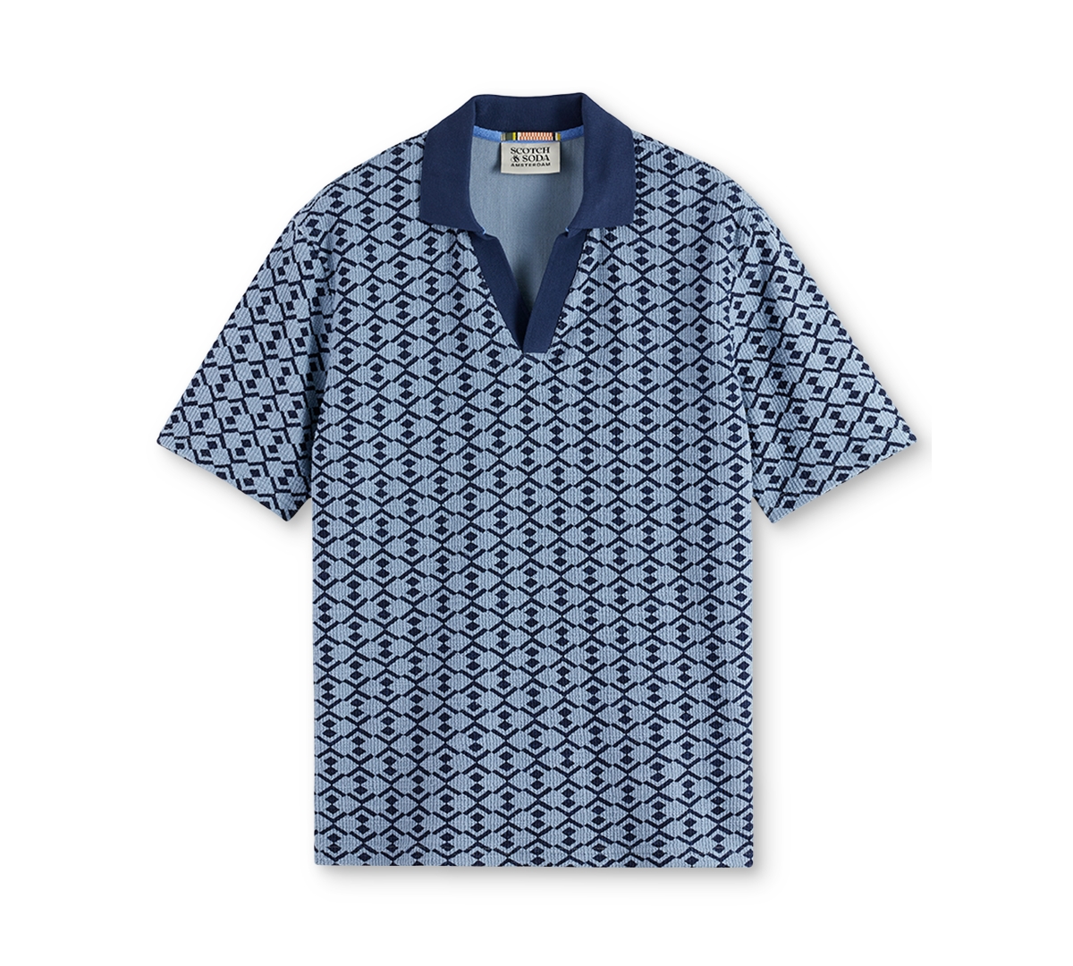 Scotch & Soda Men's Relaxed Fit Short Sleeve Geo Print Polo Shirt