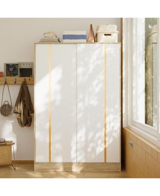 Modern high-quality natural wood color sliding door wardrobe, made of wood, with hanging clothes pole