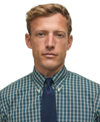 Brooks Brothers Men's Regular-Fit Polo Button- Down Collar Tartan Plaid Dress Shirt