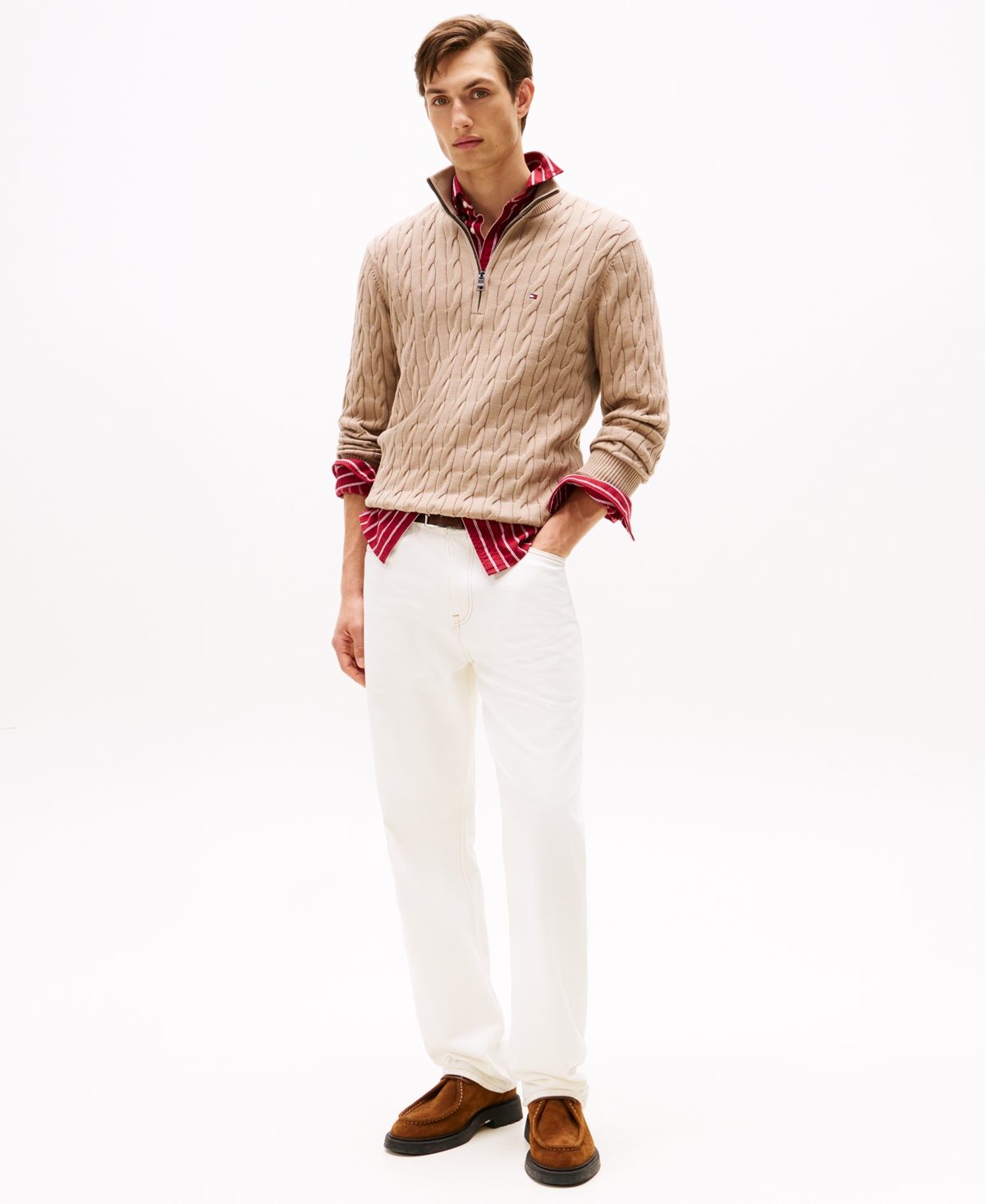 Tommy Hilfiger Men's Long-Sleeve Cable Knit Quarter-Zip Sweater