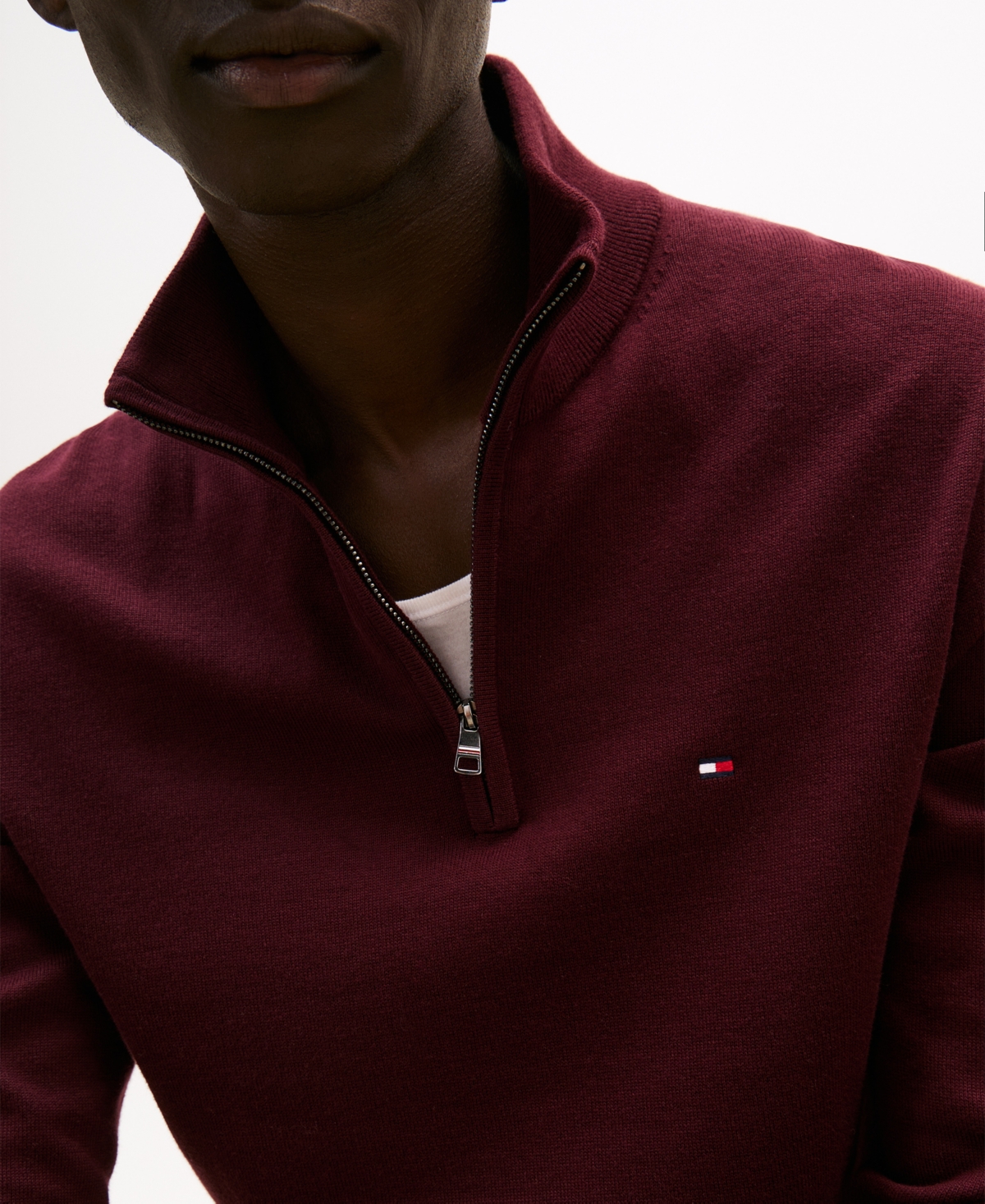 Tommy Hilfiger Men's Quarter-zip Pullover Knit Sweater In Burgundy