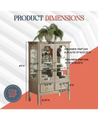 Curio Storage Cabinet with Glass Shelves, Drawers and Doors – Display Sideboard for Living Room, Dining Room, Kitchen