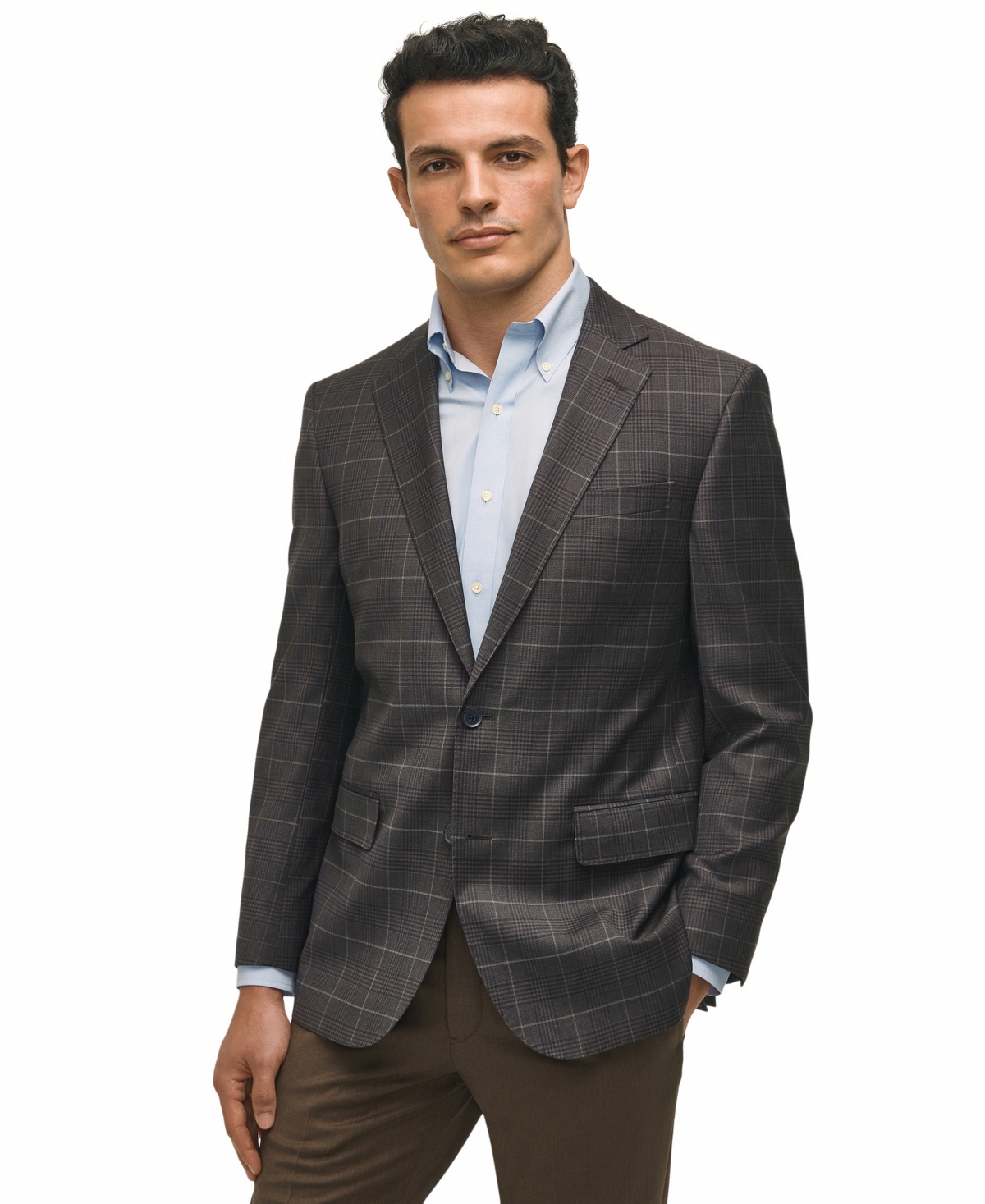 Men's Classic-Fit Wool-Blend Plaid Sport Coat - Brown Multi