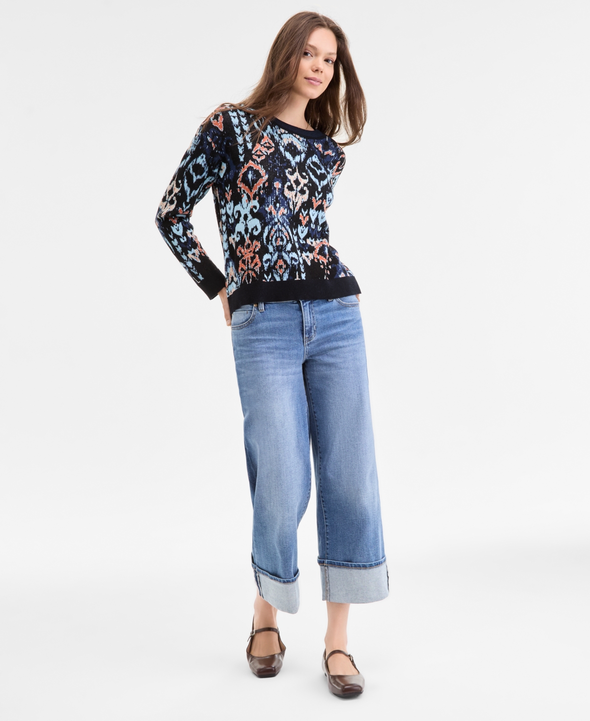 Liverpool Los Angeles Ikat Jacquard Crewneck Sweater In Multi