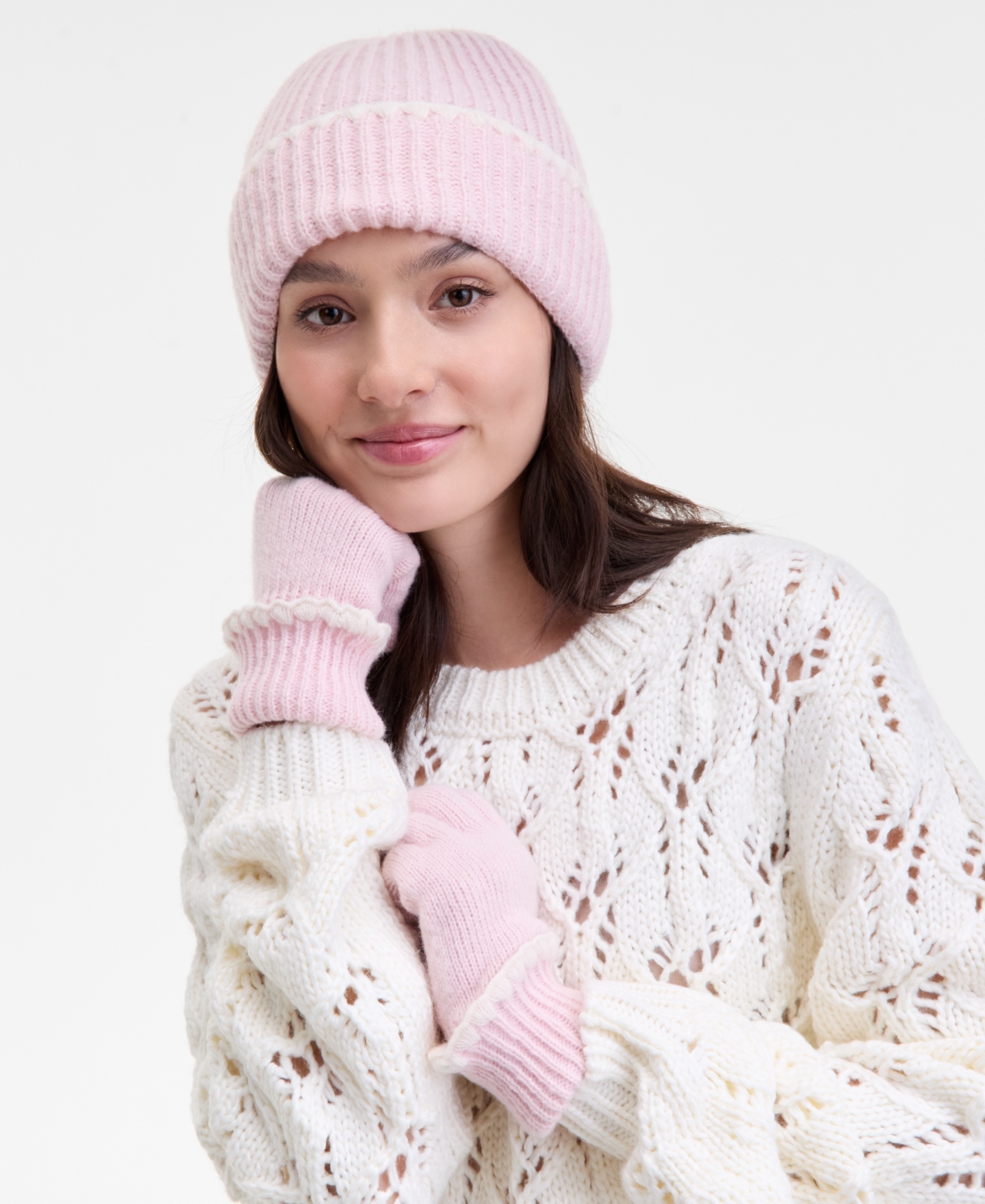 On 34th Ribbed Beanie & Gloves Boxed Set, Macy's Exclusive In Pink