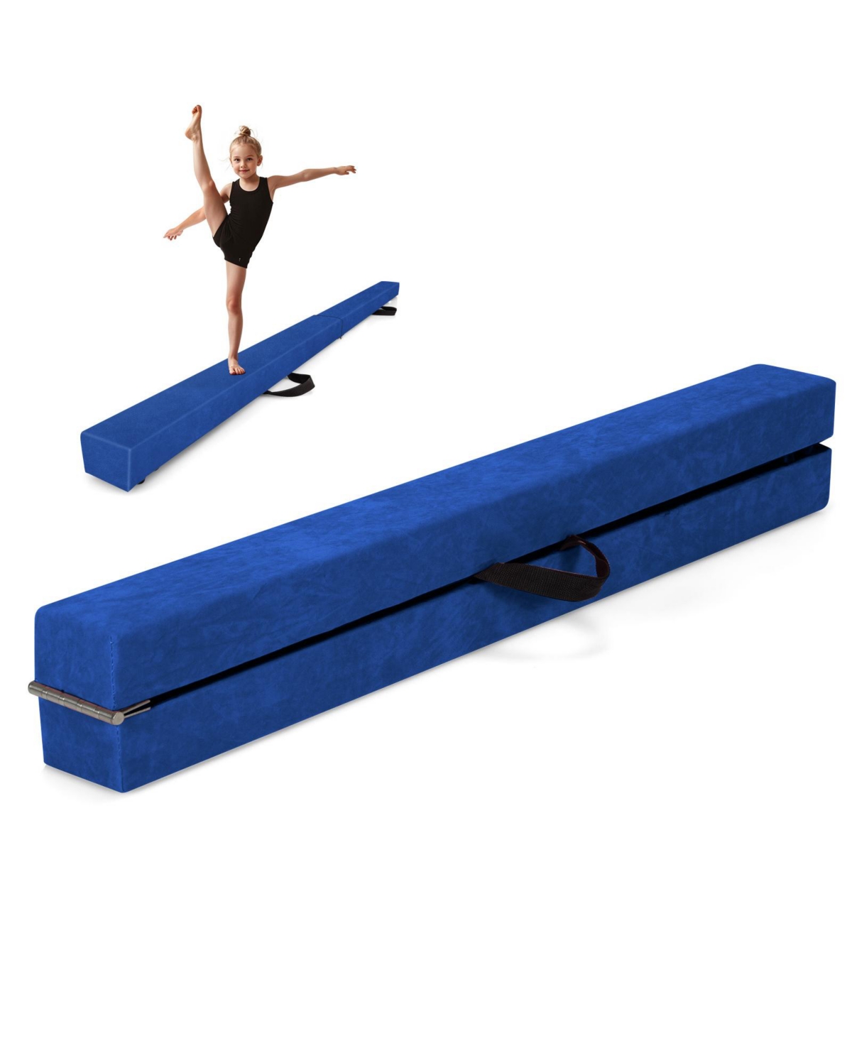 Folding Balance Beam with Solid Wood Base and Anti-slip Bottom - Blue
