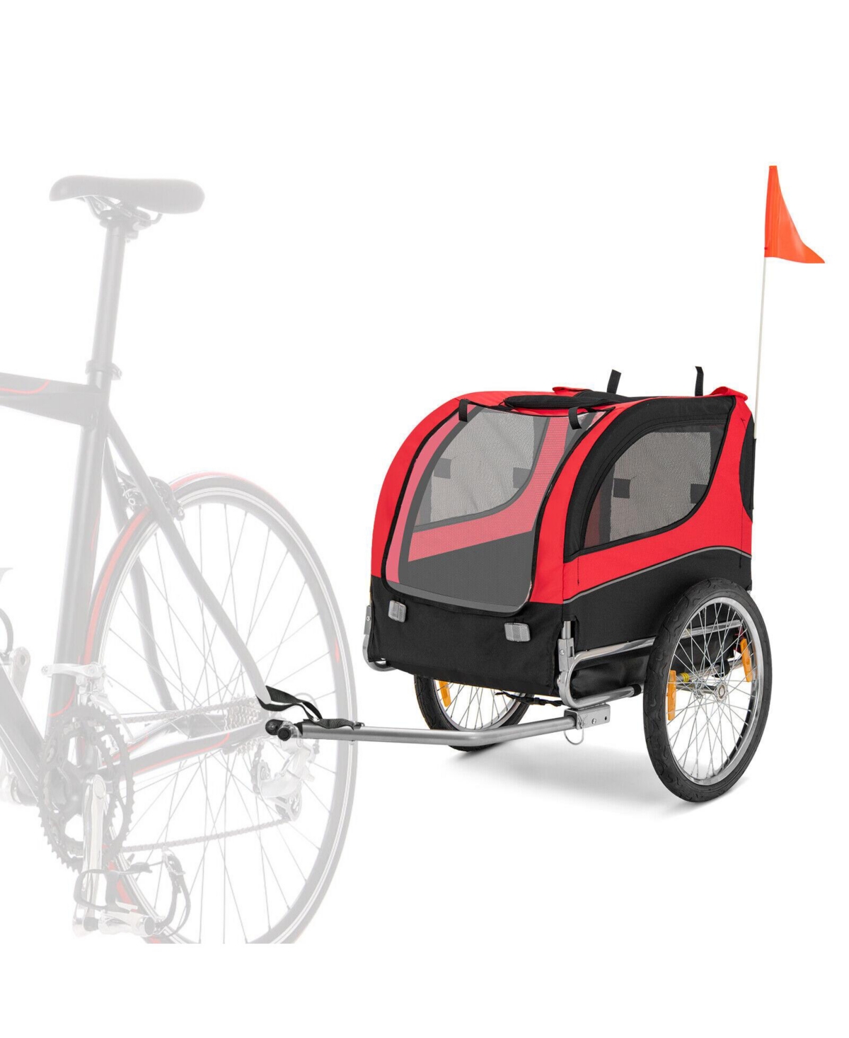 Dog Bike Trailer Foldable Pet Cart with 3 Entrances for Travel - Red
