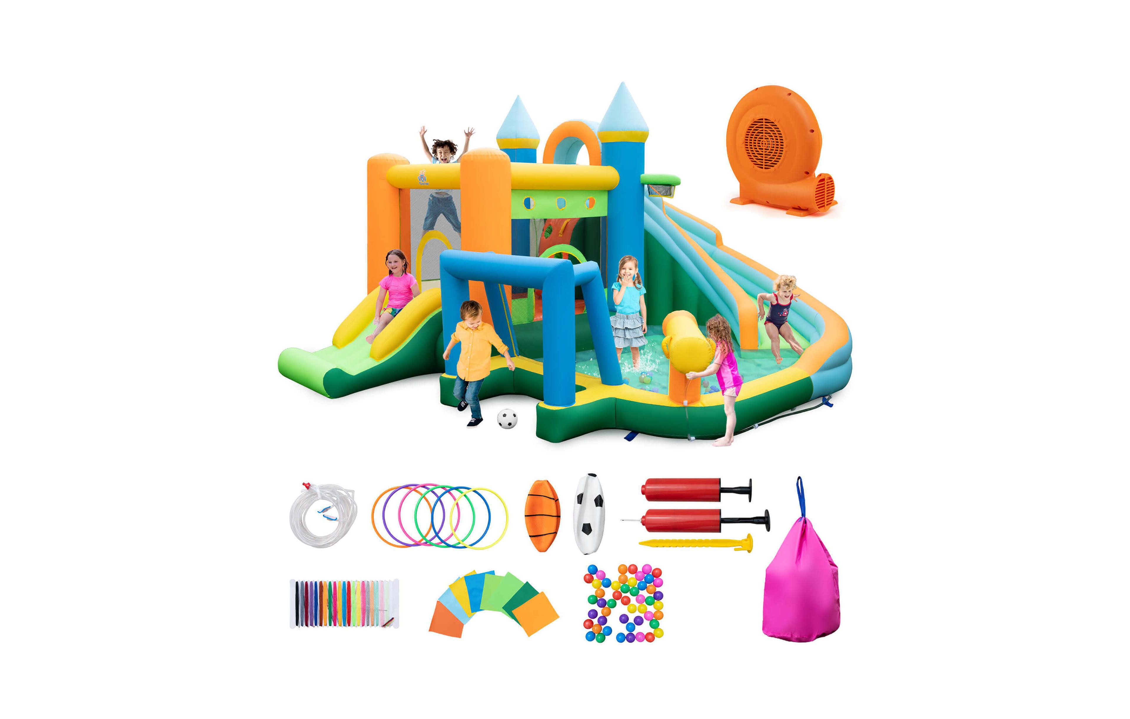Gymax Inflatable Water Slide Kids Blow up Water Park with Climbing Wall Blower Included