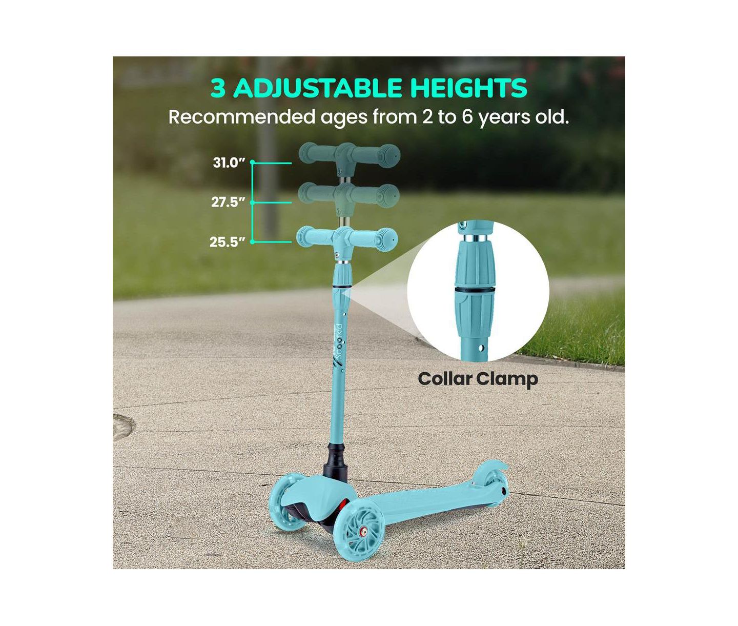 Детская игрушка Hurtle Mini Kickboard Scooter with Adjustable Handlebar and LED Light Wheel, Ages 2+, цвет: Синий — фото 3