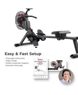 Premium Smart Magnetic Air Rower, 300LB Weight Capacity, Free SunnyFit App w/ Bluetooth