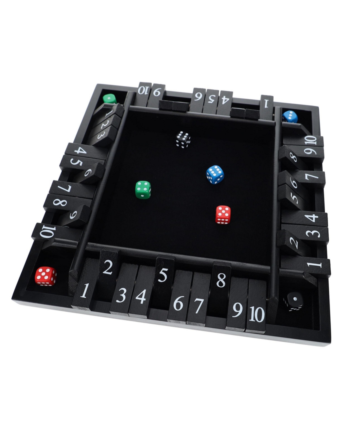 Pacific Shore Games 4 Player Shut The Box Dice Board Game With Black Stained Wood In Black