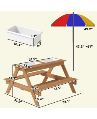 Kids Picnic Table, Wooden Outdoor Table & Bench Set with Umbrella