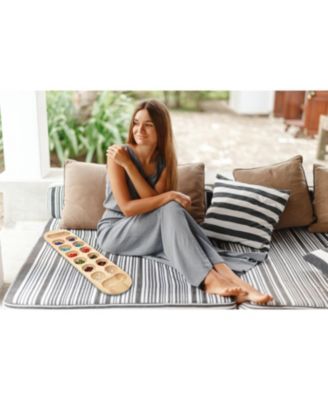 Mancala Board Game - 22 in., Solid Natural Wood Board and Glass Stones