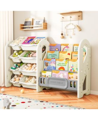 Kids Toy Organizer and Bookshelf, 2-in-1 Storage Shelf with 9 Bins & 4 Book Slots