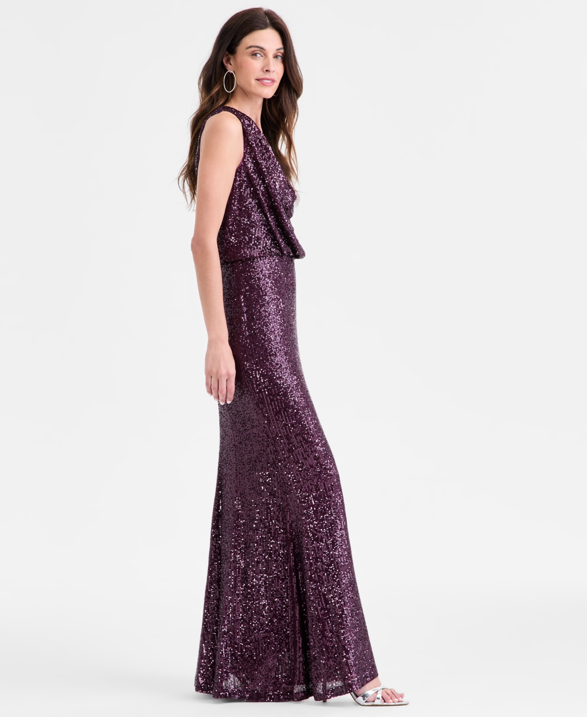 Eliza J Women's Sequined Cowlneck Gown In Purple