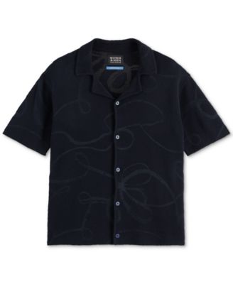 Men's Short Sleeve Tonal Jacquard Button-Front Shirt