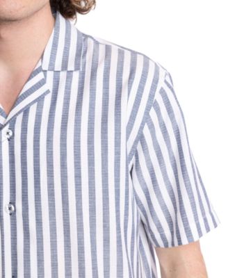 Men's Short Sleeve Striped Button-Front Camp Shirt
