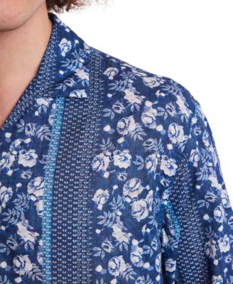 Men's Slim Fit Long Sleeve Floral Button-Front Camp Shirt