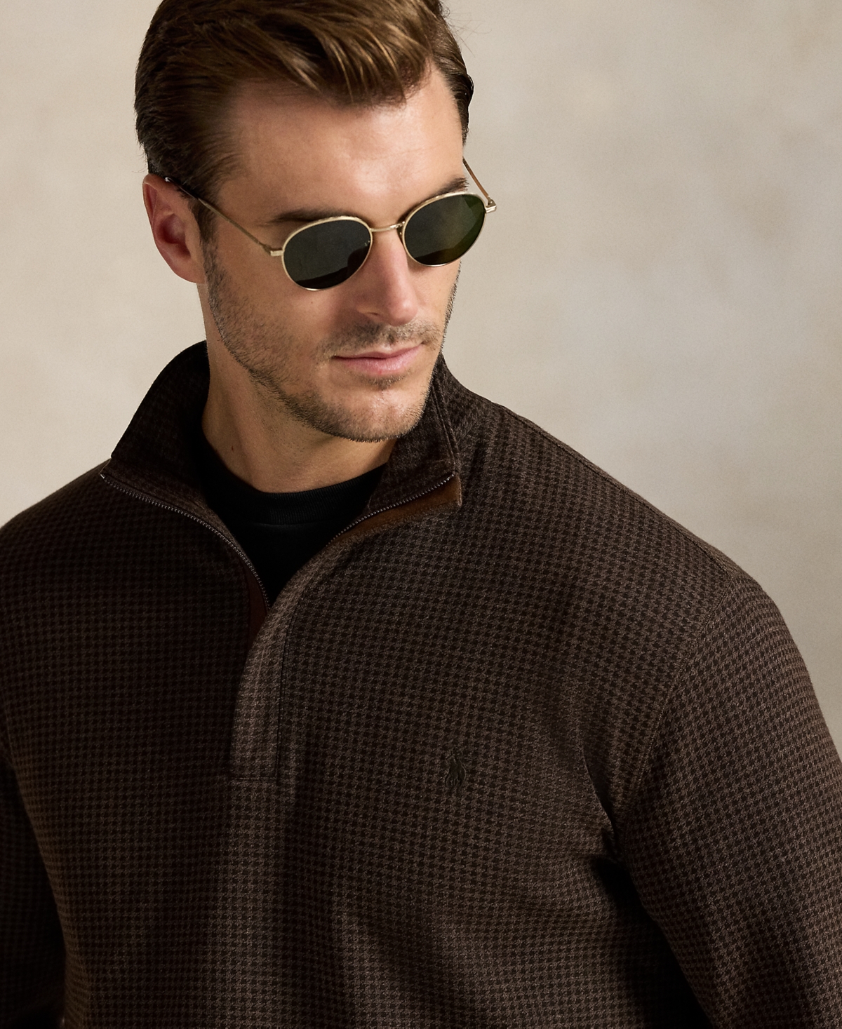 Polo Ralph Lauren Men's Big & Tall Houndstooth Luxury Jersey Pullover In Brown
