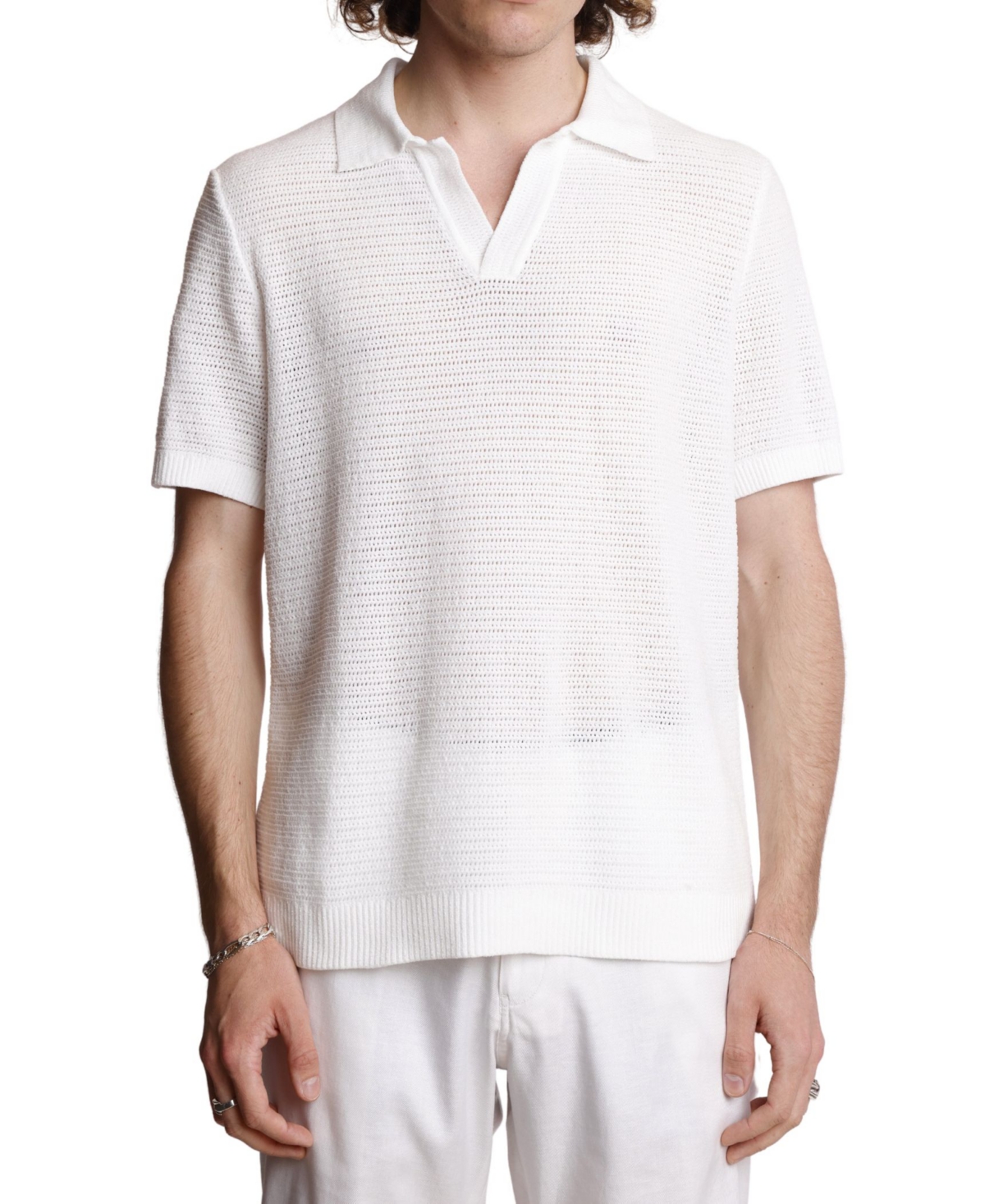 Paisley & Gray Open Knit Johnny Collar Polo In White