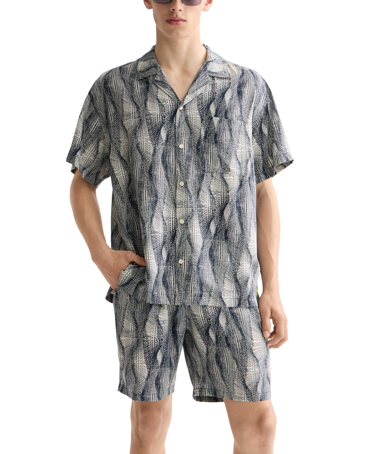 Scotch & Soda Men's Relaxed Fit Short Sleeve Marble Print Button-front Camp Shirt In Multi