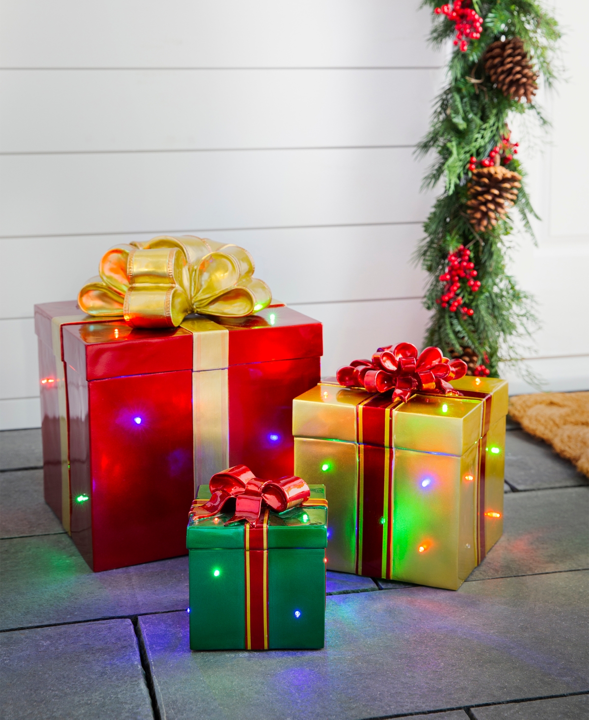 Balsam Hill Outdoor Stackable Lighted Christmas Gifts, Set Of 3 In Multi