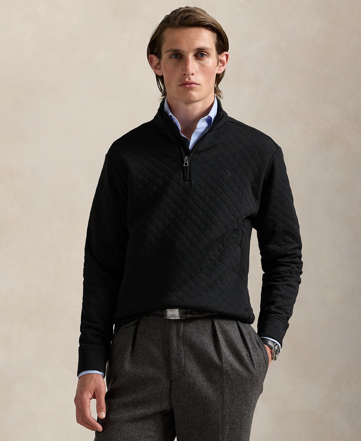 Polo Ralph Lauren Men's Quilted Double-knit Jersey Pullover In Black