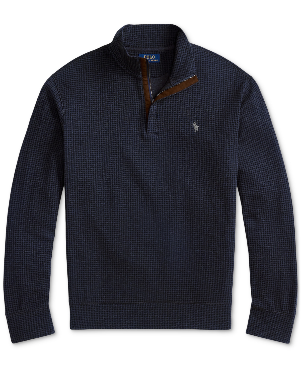 Polo Ralph Lauren Houndstooth Luxury Cotton Blend Quarter Zip Pullover In Blue