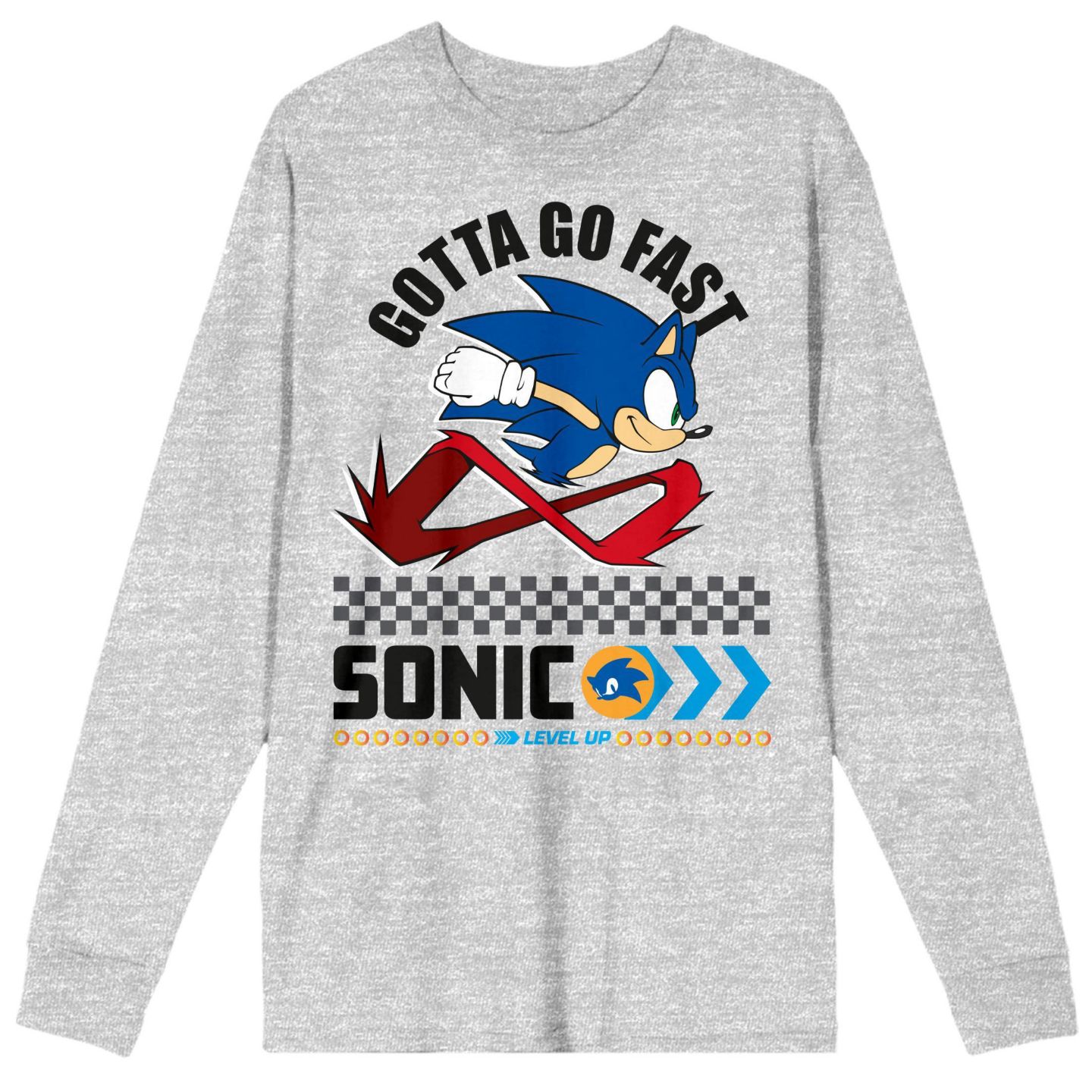 Мужская футболка Sonic the Hedgehog Modern Gotta Go Fast Crew Neck Long Sleeve Athletic Heather Adult Tee-Large, цвет: Серый — фото 1