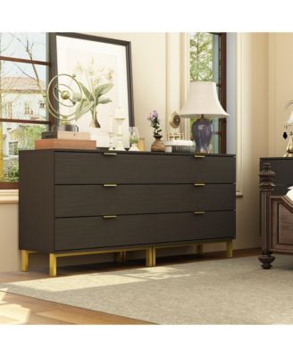3-Drawers Black Wood Chest of Drawers Dresser