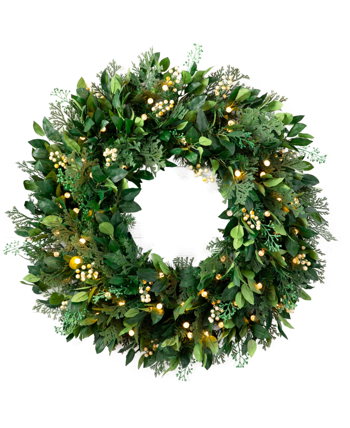 Balsam Hill 24" Outdoor Berry Cypress Pre-lit Wreath In Green