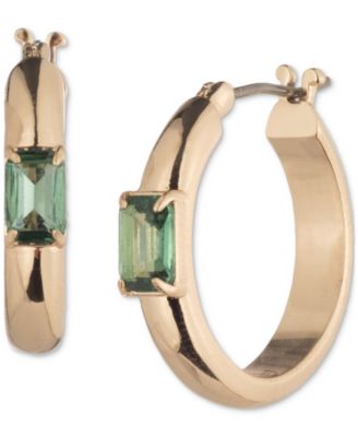 Small Baguette Stone Hoop Earrings, 0.8"