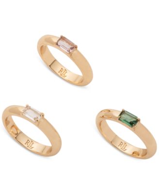 Lauren Ralph Lauren - 3-Pc. Set Baguette Crystal & Stone Stack Rings