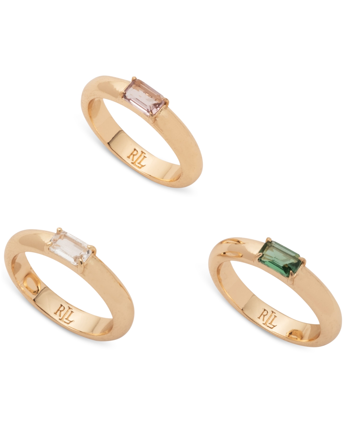 Ralph Lauren 3-pc. Set Baguette Crystal & Stone Stack Rings In Multi