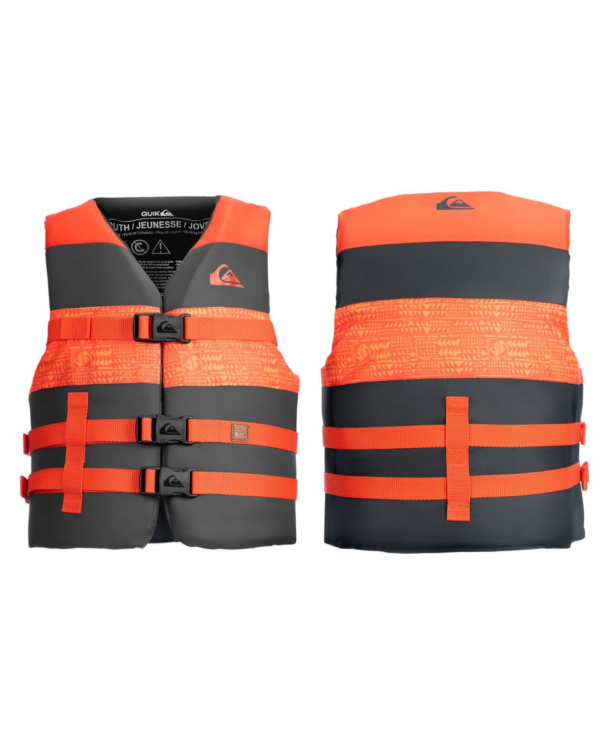 Life Vest Uscg Approved with Quick-Release Buckles for water sports - Orange/Silver/Dark grey