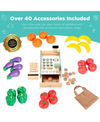 Kids Pretend Play Grocery Store Wooden Supermarket Set w/ Chalkboard, Cash Register