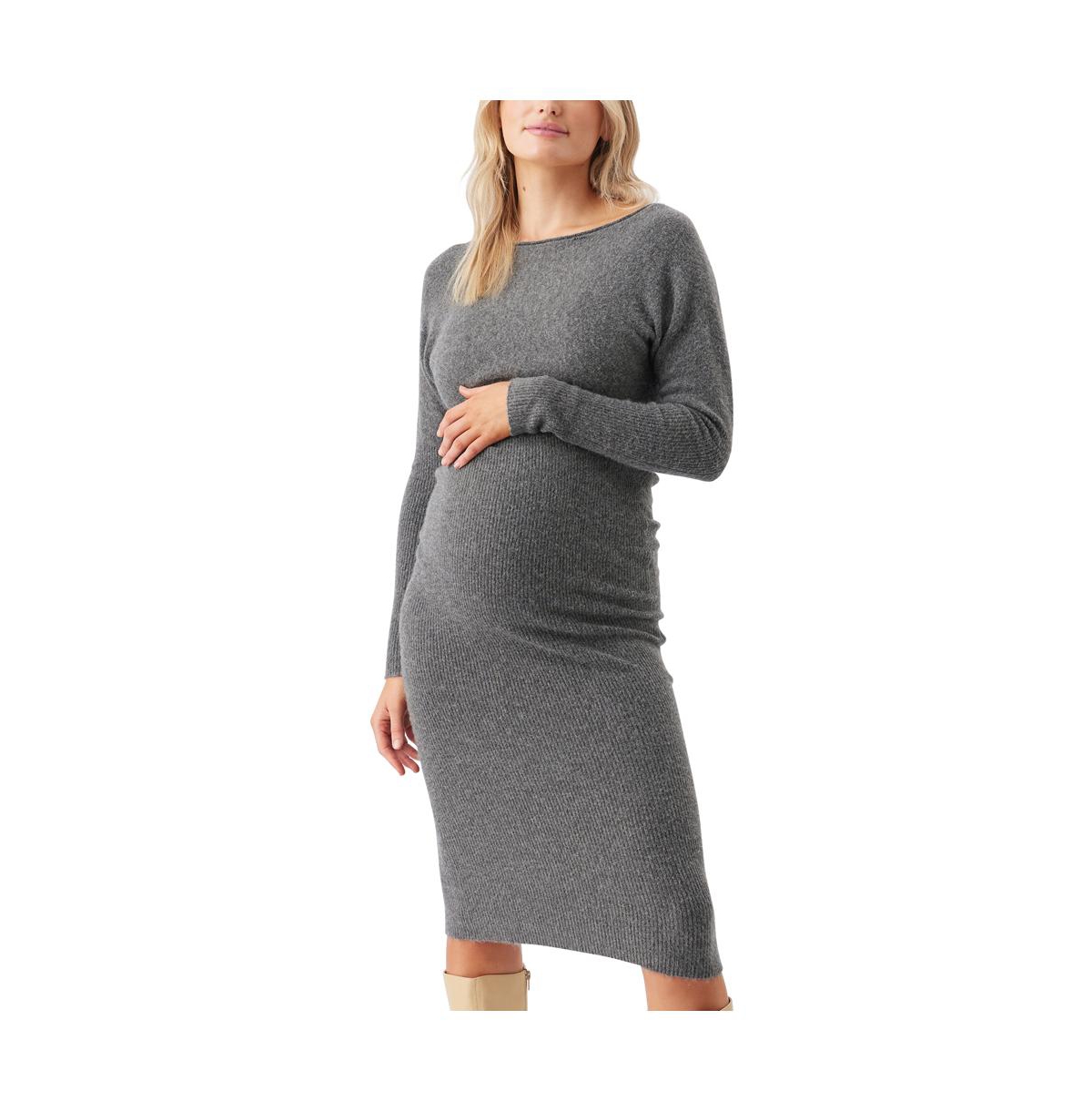 Maternity Ripe Tobie Off Shoulder Knit Dress - Charcoal marle