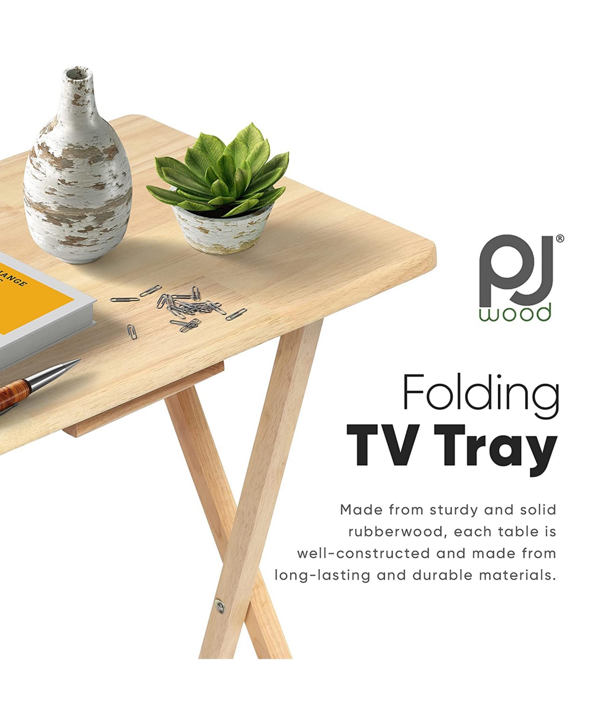 Pj Wood Folding Tv Tray Tables with Compact Storage Rack 5 Piece Furniture Set