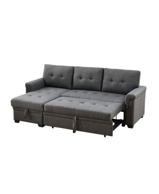 84"W Dark Gray Linen Reversible Sleeper Sectional Sofa with Storage Chaise