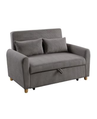 54"W Brown Corduroy Convertible Sleeper Loveseat