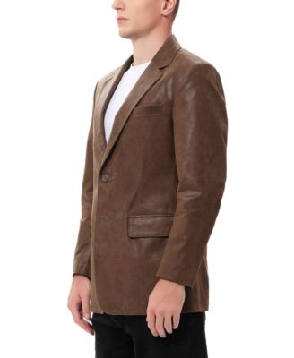 Men's Men Classic Two-Button Distressed Leather Blazer