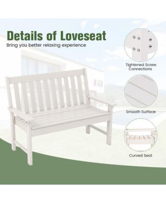 Garden Bench All-Weather HDPE 2-Person Outdoor Bench for Front Porch Backyard