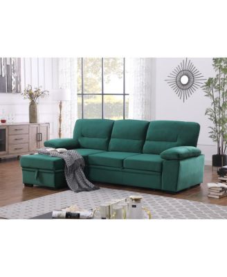 97.5"W Green Velvet Fabric Reversible Sleeper Sectional Sofa Chaise