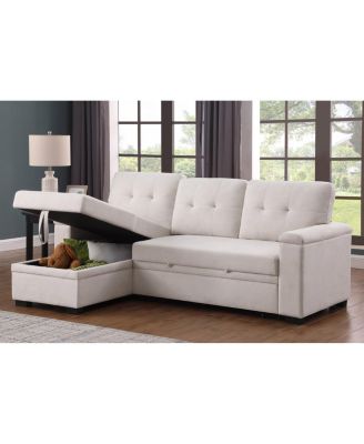84.5"W Beige Woven Fabric Reversible Sleeper Sectional Sofa with Storage Chaise