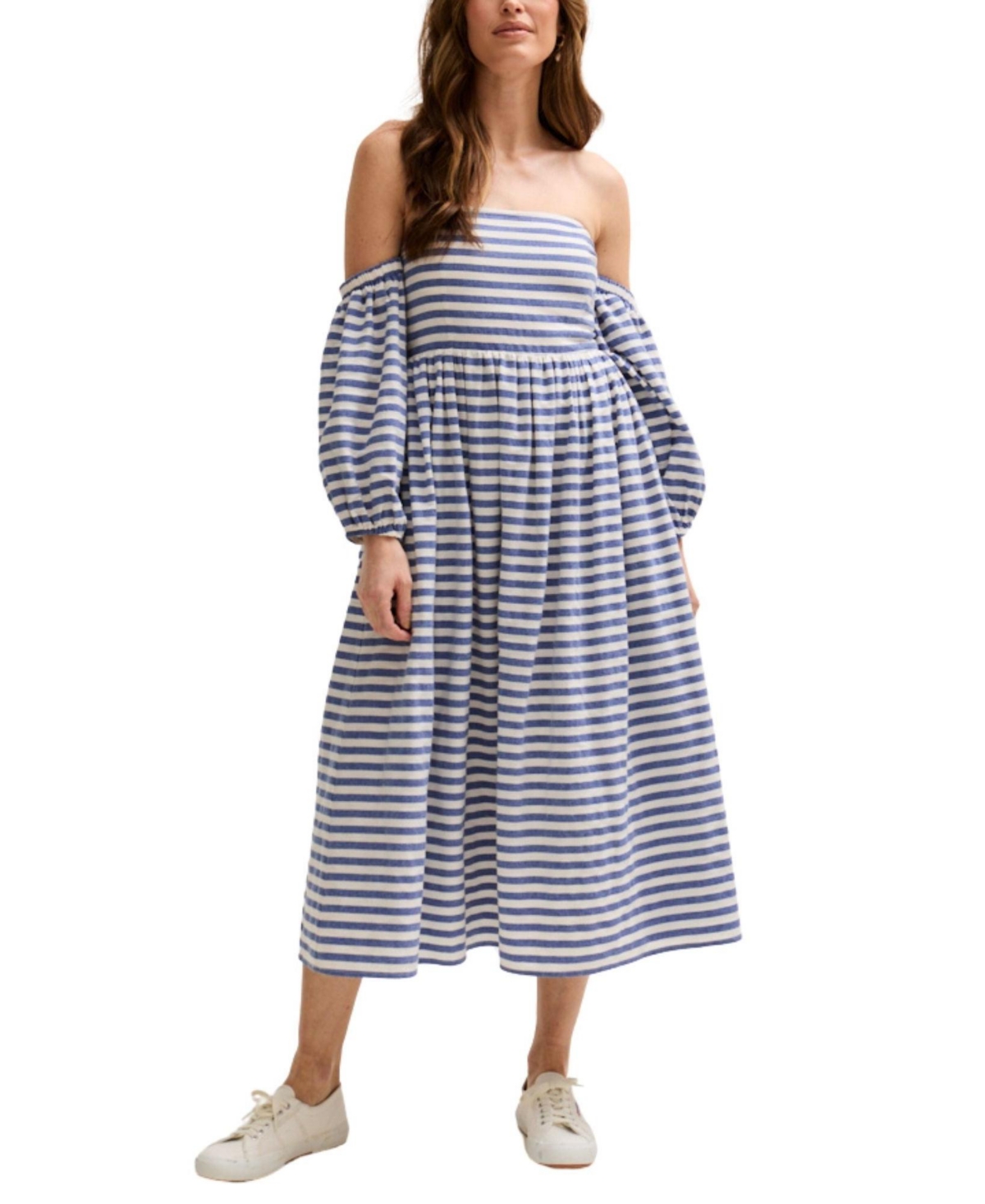 Lily and Lionel Women's London Sara Bardot Neck Midi Dress - Navy