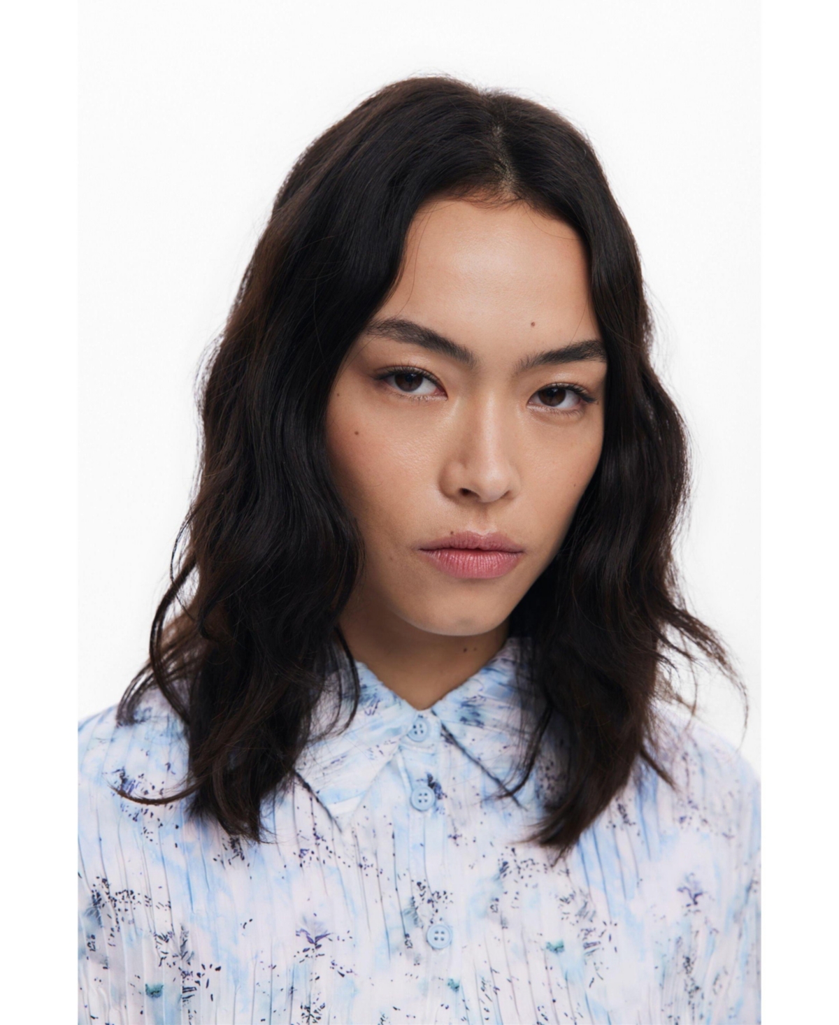 Desigual Women's Pleated Stretch Shirt In Blue