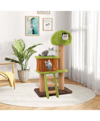 56" Tall Cat Tower with Mushroom-shaped Nest Condo Climbing Ladder Teasing Ball