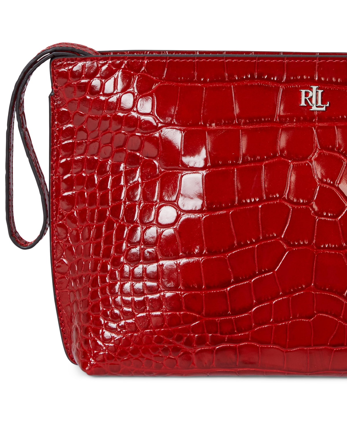 Ralph Lauren Crocodile-embossed Leather Large Pouch In Red