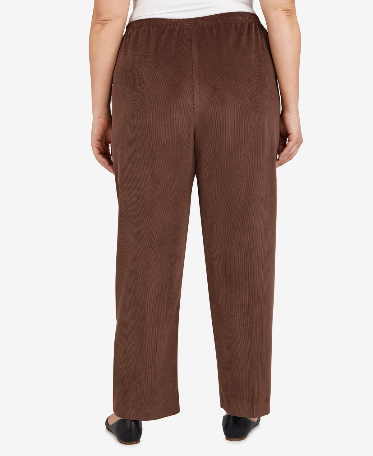 Alfred Dunner Plus Size Classic Corduroy Elastic Waist Medium Length Pants In Brown